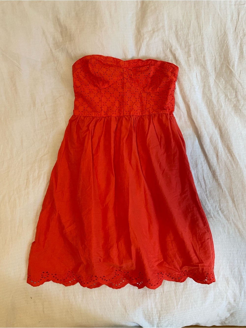 Y2K Strapless orange Eyelet Summer Dress
